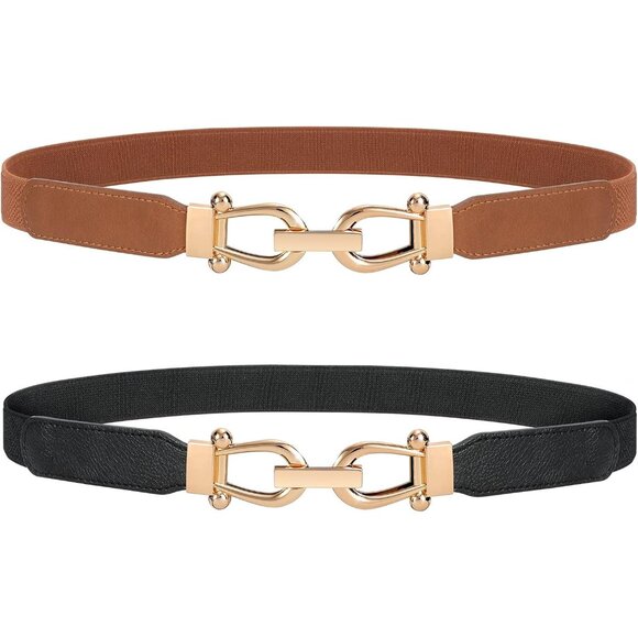 Accessories - Women Elastic Skinny Waist Belt Gold Buckle for Dresses Casual Wear